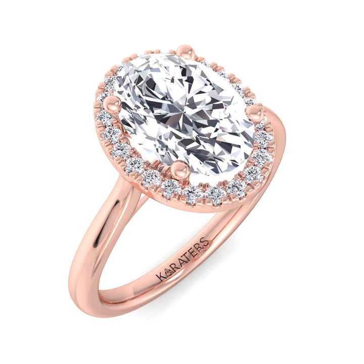 Oval Halo Diamond Ring with Plain Band Rose Gold