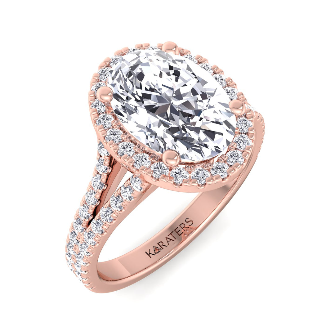Oval Halo Lab Diamond Ring with Split Shank Band rose gold