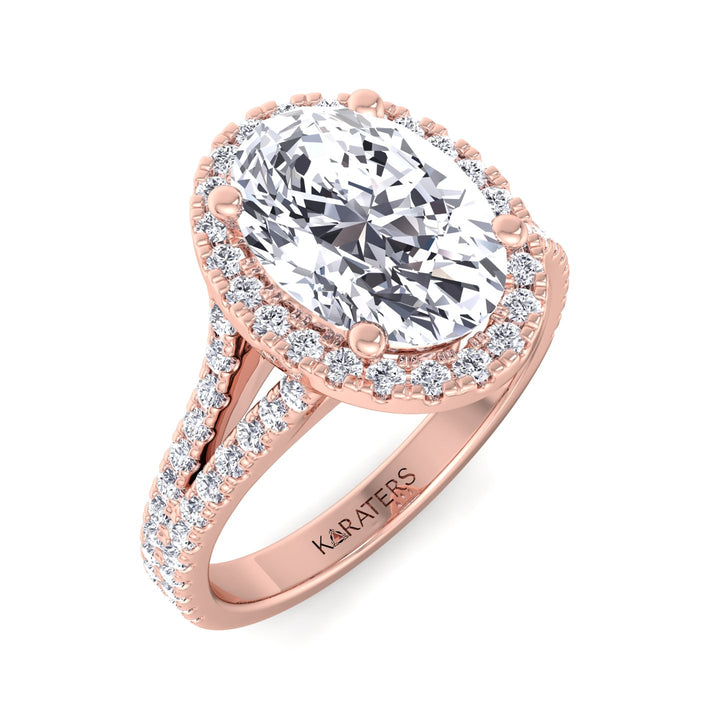 Oval Halo Lab Diamond Ring with Split Shank Band rose gold