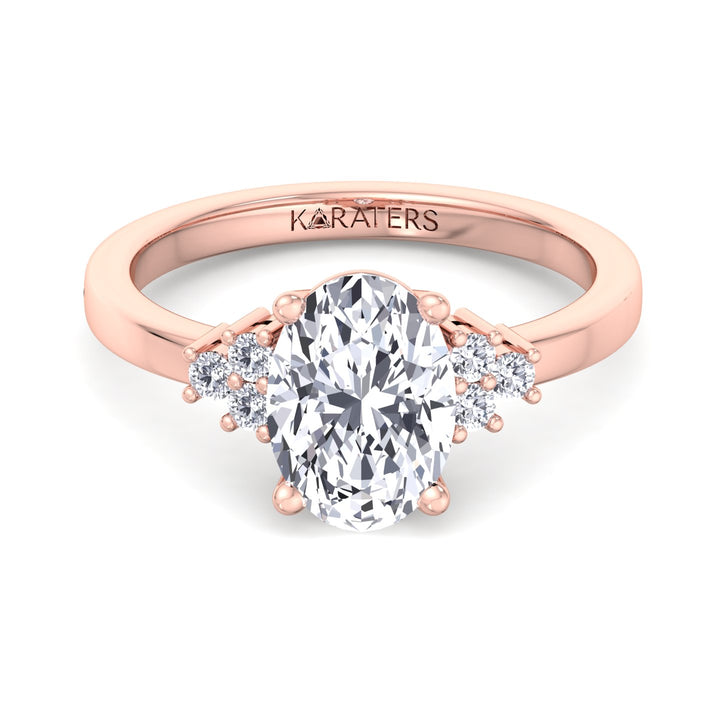Oval Lab Diamond & Emerald Accent Solitaire Engagement Ring Rose Gold