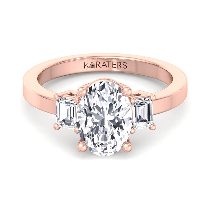 Oval Lab Diamond Engagement Ring Emerald Side Stones rose gold