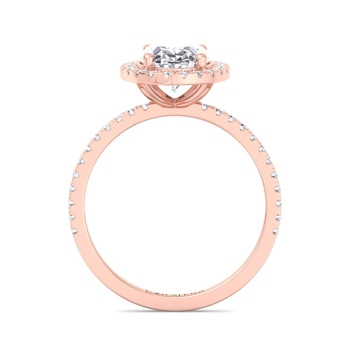 Oval Lab Diamond Halo Ring with Pave Band Rose Gold