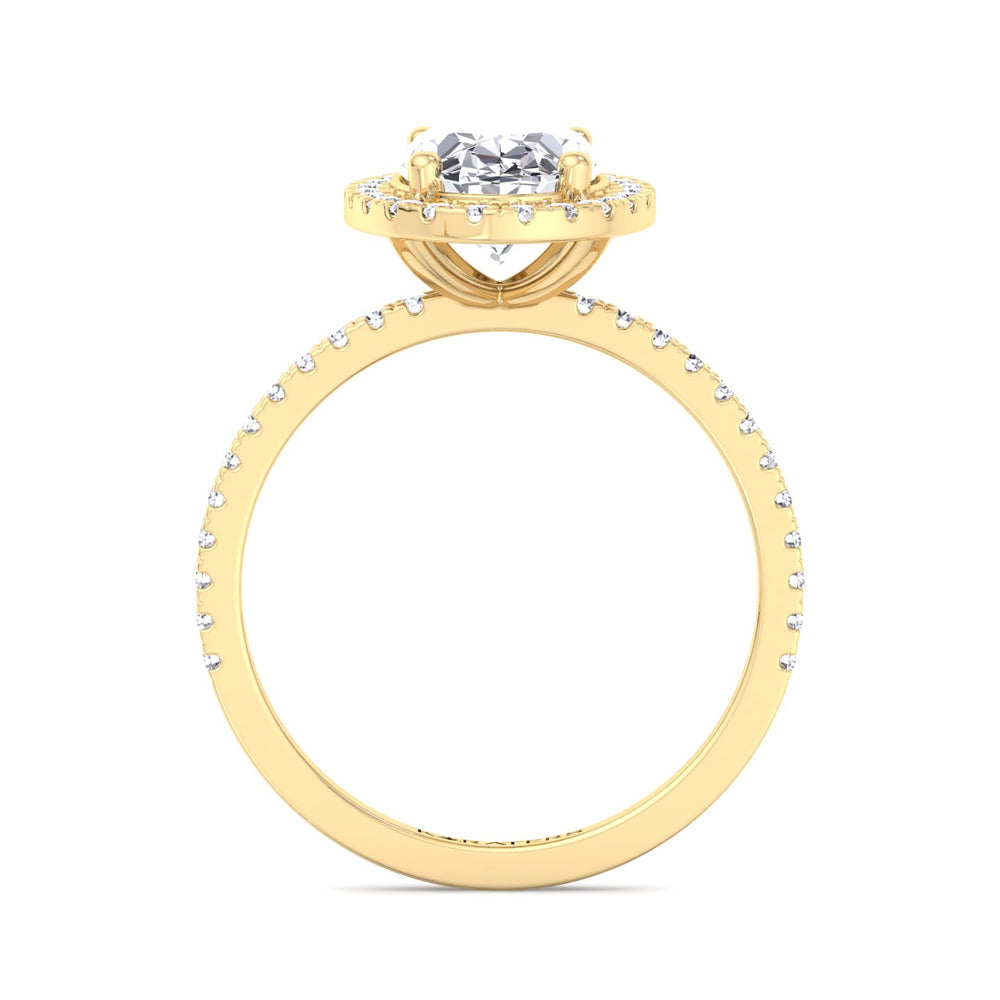 Oval Lab Diamond Halo Ring with Pave Band Yellow Gold