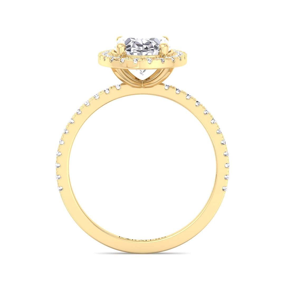 Oval Lab Diamond Halo Ring with Pave Band Yellow Gold