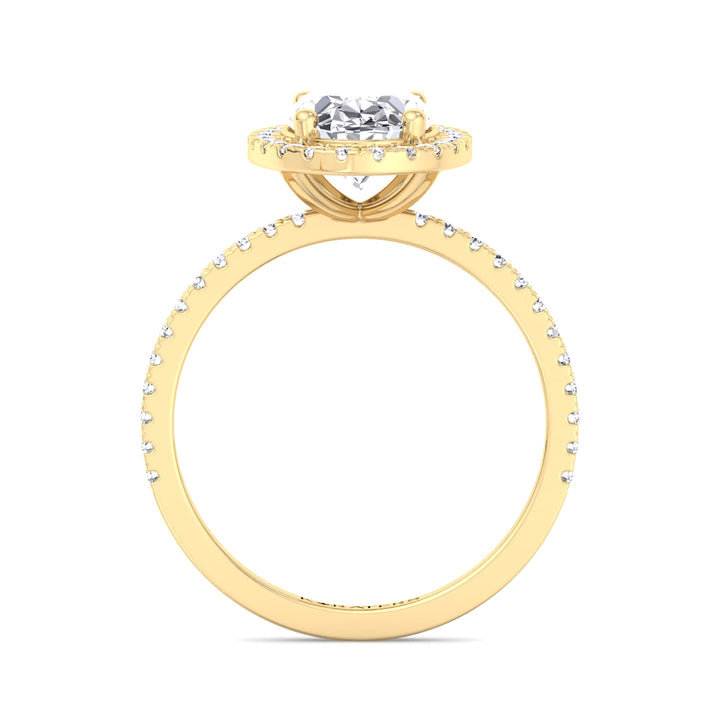 Oval Lab Diamond Halo Ring with Pave Band Yellow Gold