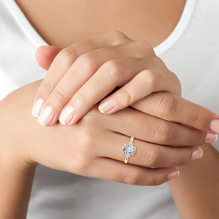 Oval Lab Diamond Solitaire with Emerald Sidestones Yellow Gold