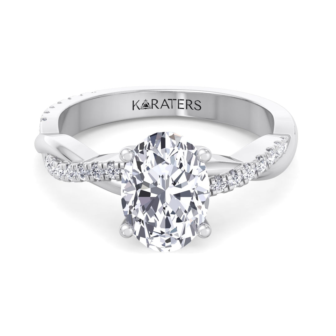 Oval Solitaire Diamond ring with Oval Side Stones White 