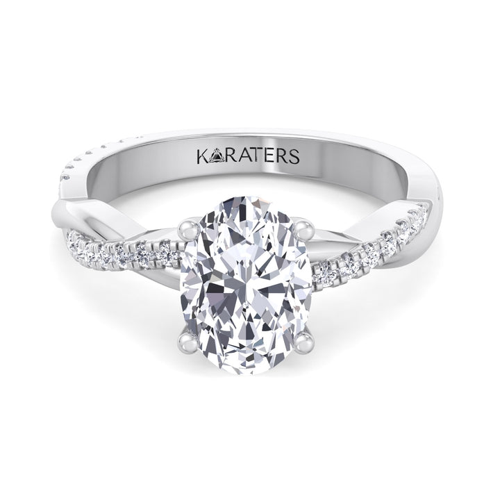 Oval Solitaire Diamond ring with Oval Side Stones White 