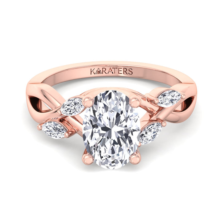 Oval Solitaire Lab Diamond ring Twist Band Rose 