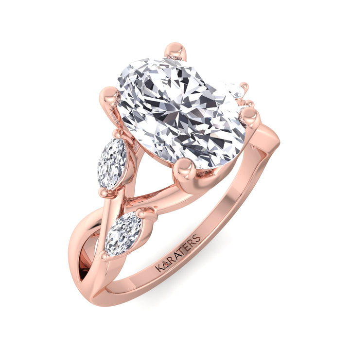 Oval Solitaire Lab Diamond ring Twist Band Rose Gold