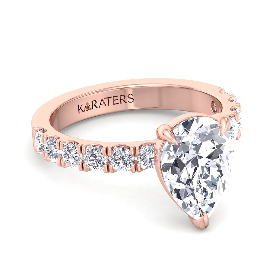 Palmdale-Pear Shape Lab Grown Rose Gold Diamond Ring, Front Left