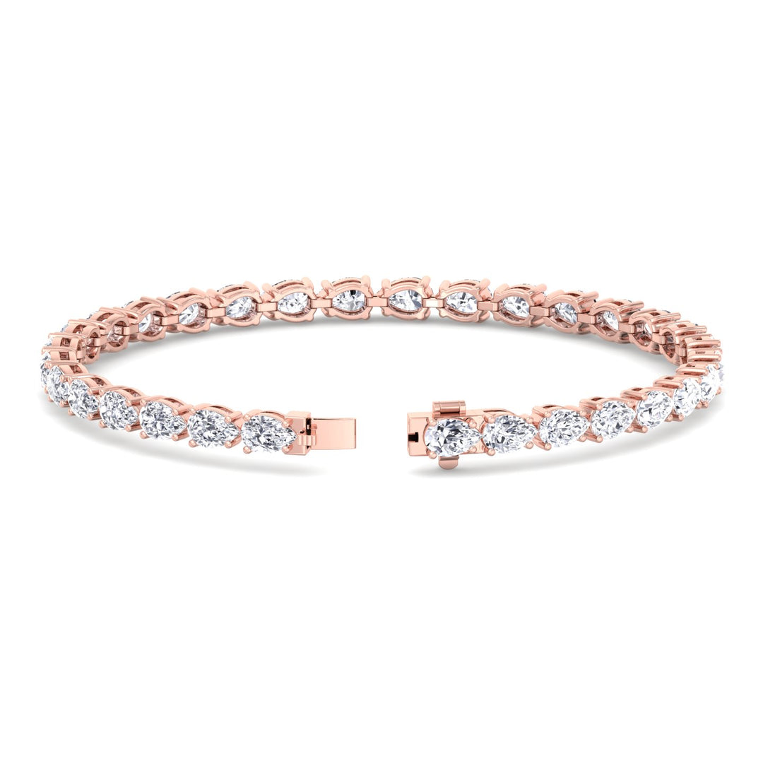 Pear East To West Lab Diamond Tennis Bracelet 18K Rose Gold