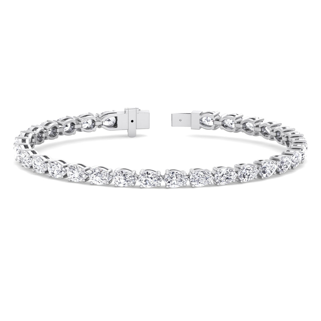 Pear Shape East To West Lab Diamond Tennis Bracelet 18K White Gold