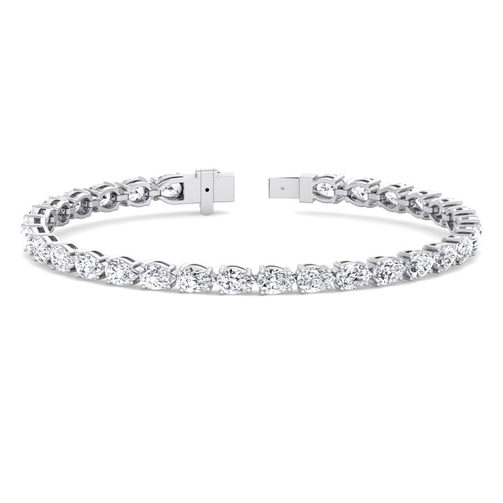Pear Shape East To West Lab Diamond Tennis Bracelet 18K White Gold
