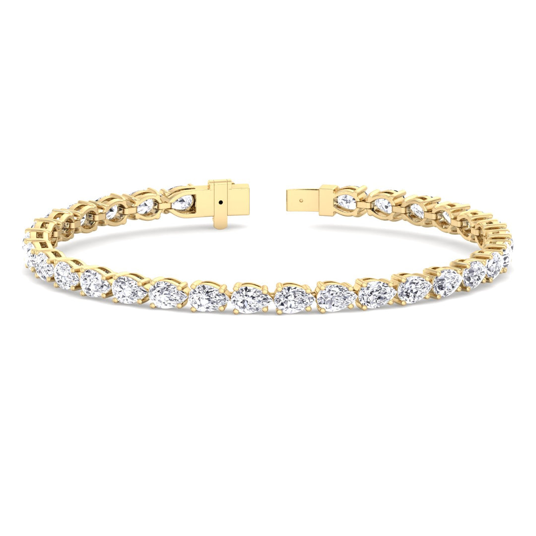 Pear Shape East To West Lab Diamond Tennis Bracelet Yellow Gold