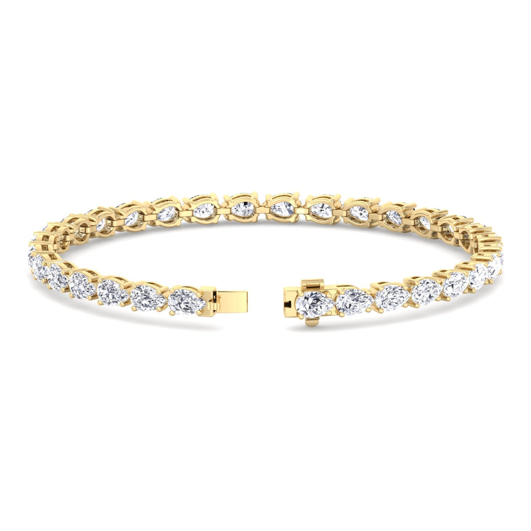 Pear Shape East West Lab Diamond Tennis Bracelet 14K Yellow Gold