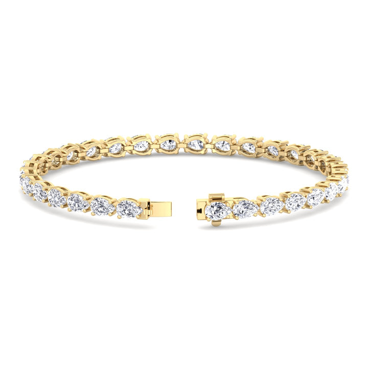 Pear Shape East West Lab Diamond Tennis Bracelet 14K Yellow Gold