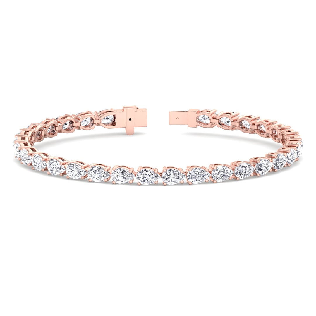 Pear Shape East West Lab Diamond Tennis Bracelet 18K Rose Gold