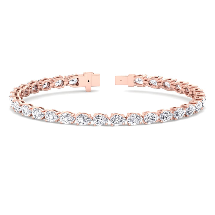 Pear Shape East West Lab Diamond Tennis Bracelet 18K Rose Gold