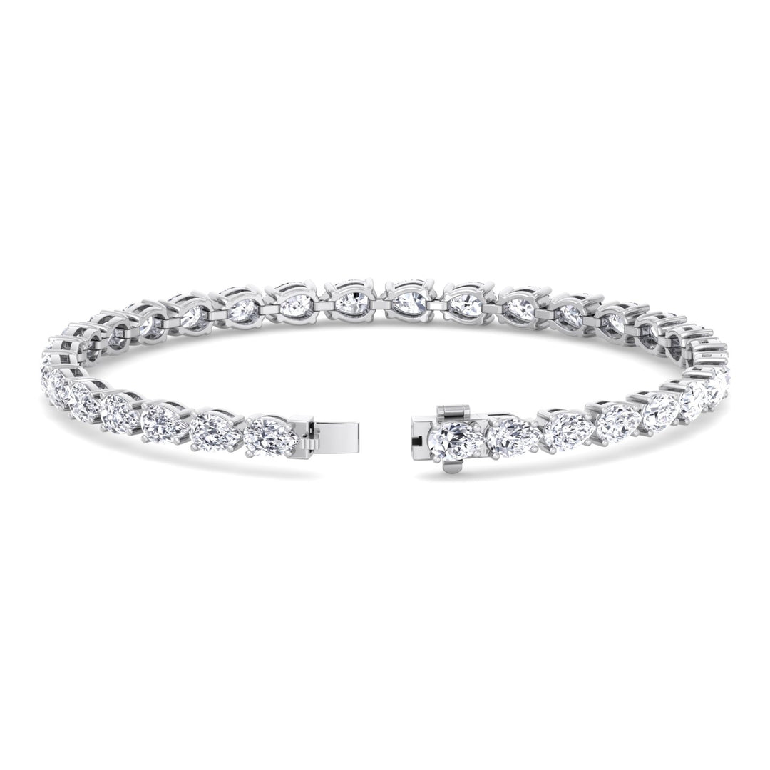 Pear Shape East West Lab Diamond Tennis Bracelet 18K White Gold