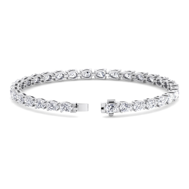 Pear Shape East West Lab Diamond Tennis Bracelet 18K White Gold