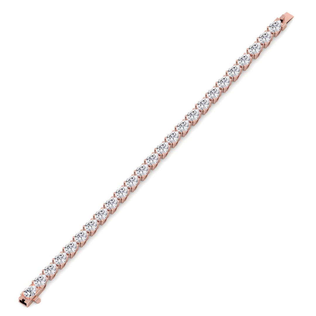 Pear Shape East West Lab Diamond Tennis Bracelet Rose Clasp