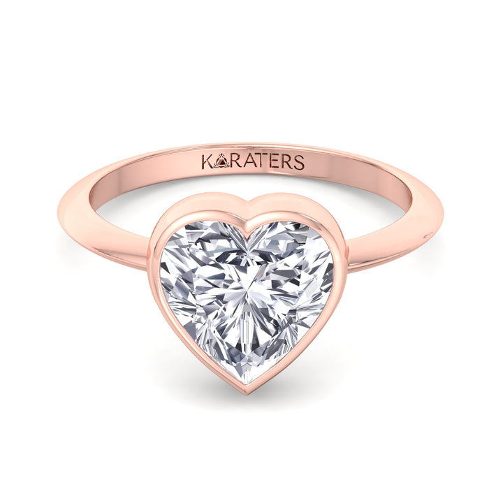 Peony - Heart Bezel Solitaire Lab Diamond Ring Rose 