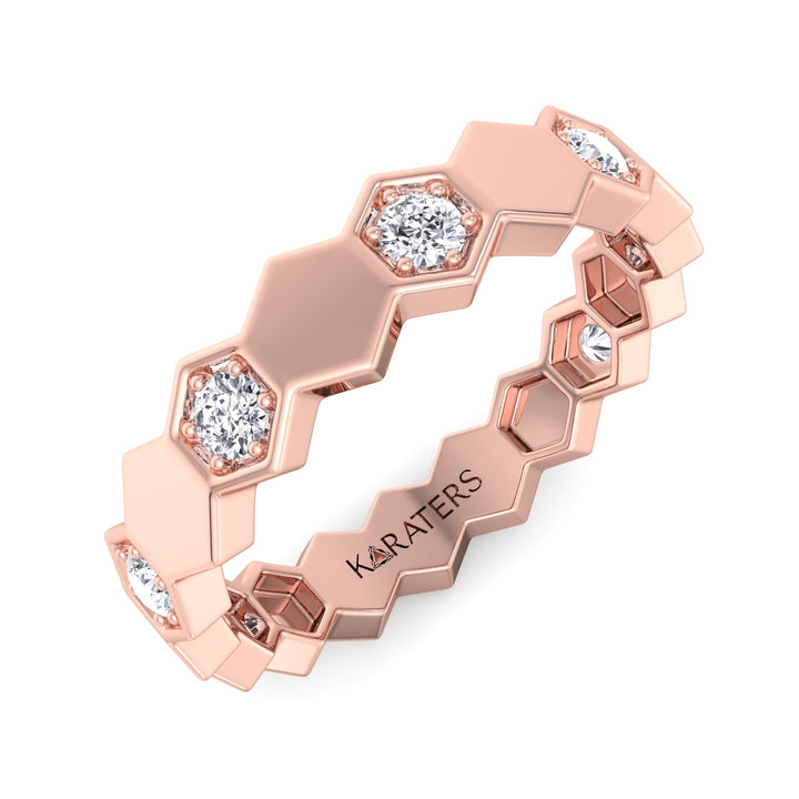 Phoebe - Round Cut Lab Rose Gold Diamond Eternity Band, Tilted 