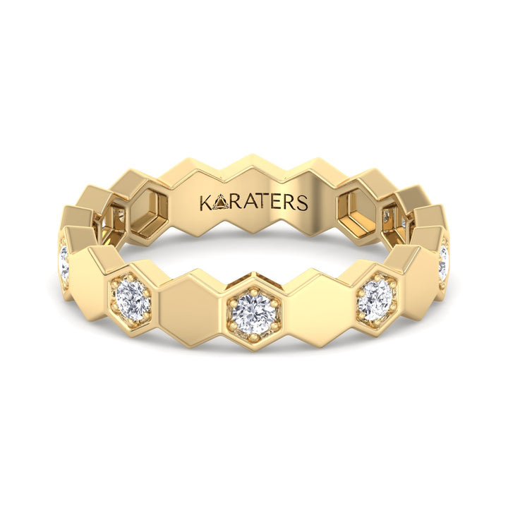 Phoebe - Round Cut Lab Yellow Gold Diamond Eternity Band, Front 