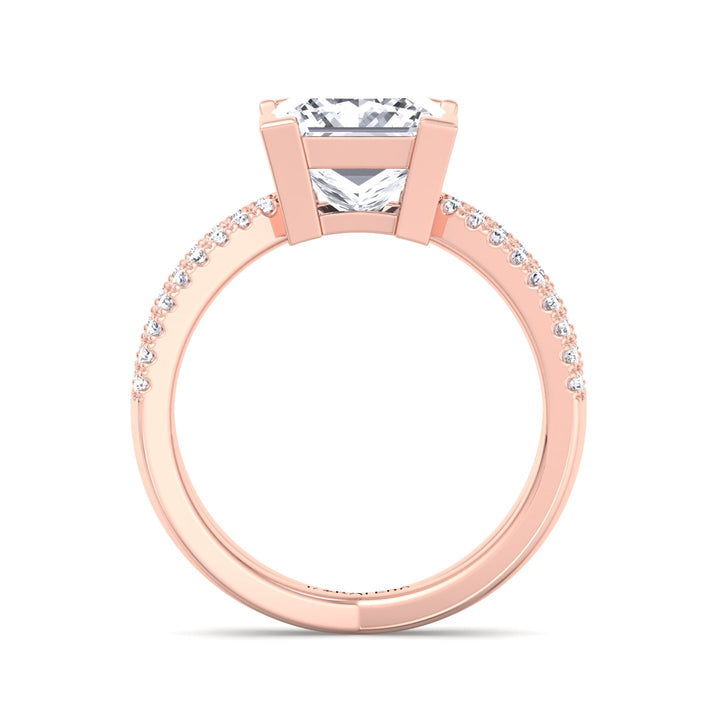 Princess Lab Diamond Ring Criss-Cross Pave Rose 
