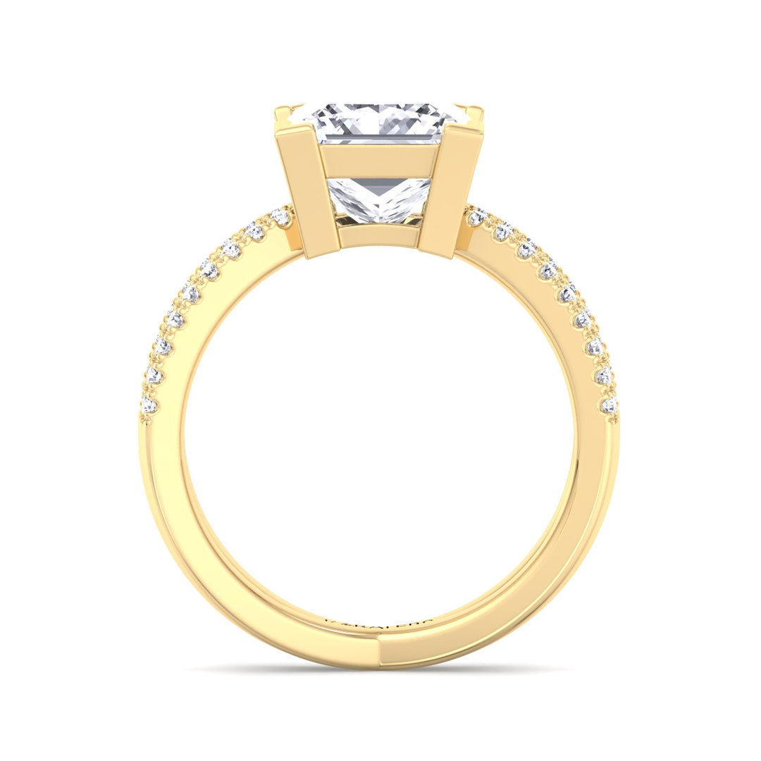 Princess Lab Diamond Ring CrissCross Pave Yellow 