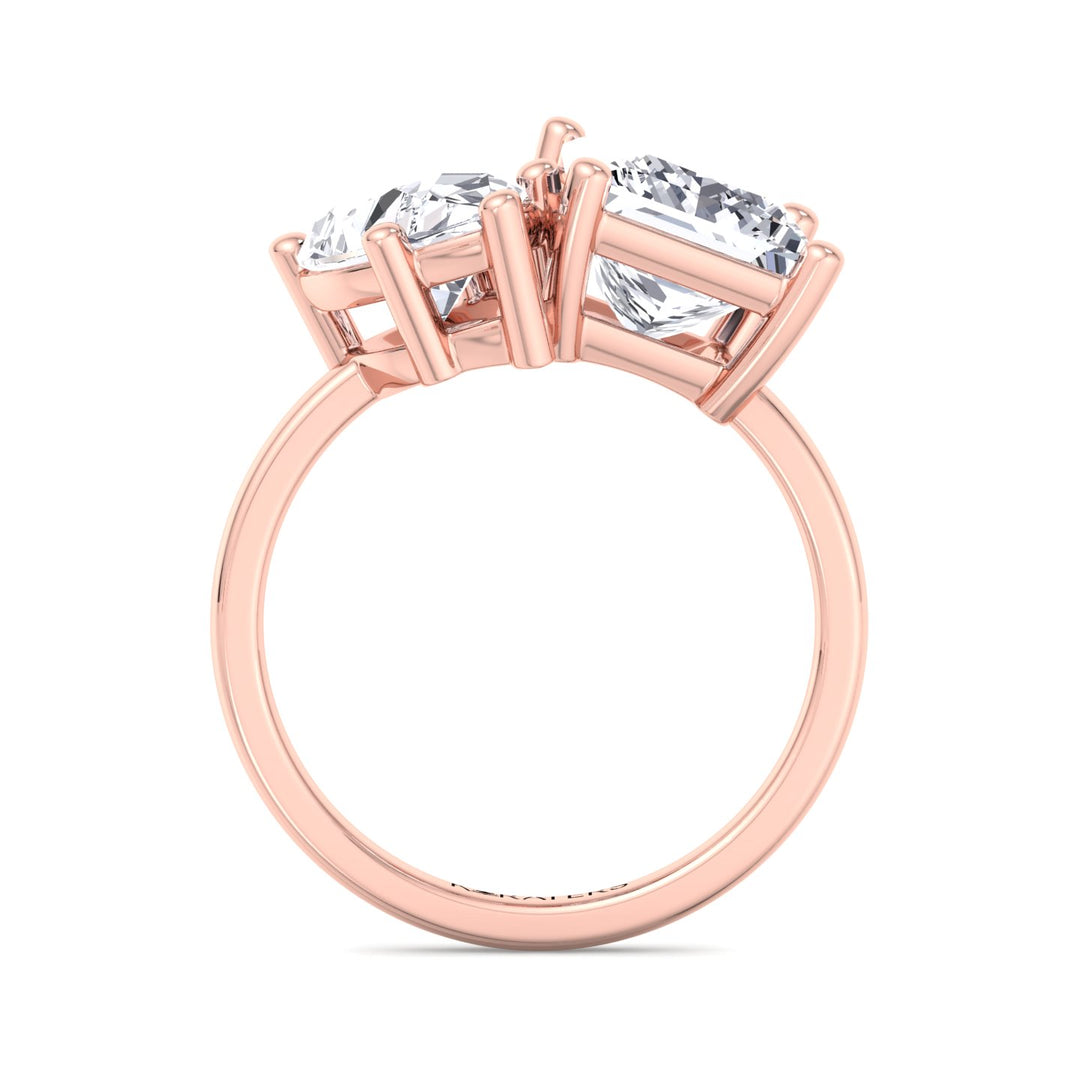 Princess & Pear Cut Lab Diamond Solitaire Ring Rose Gold