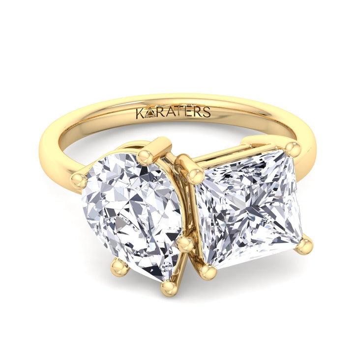 Princess & Pear Cut Lab Diamond Solitaire Ring Yellow
