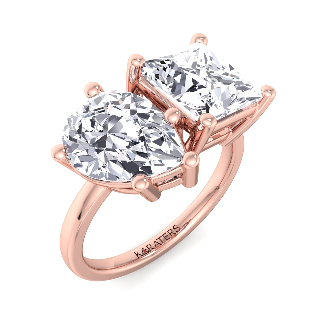 Princess & Pear Cut Lab Diamond Solitaire Rose Ring 