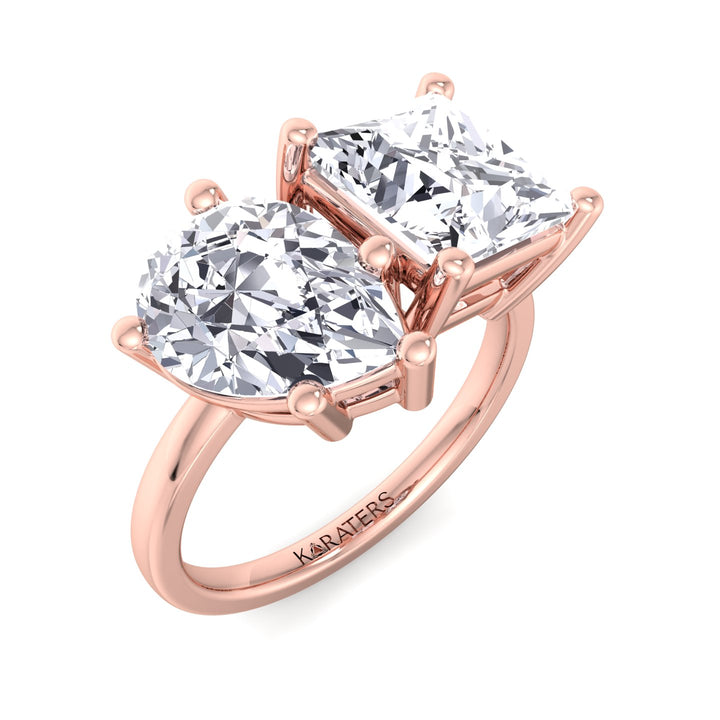 Princess & Pear Cut Lab Diamond Solitaire Rose Ring 