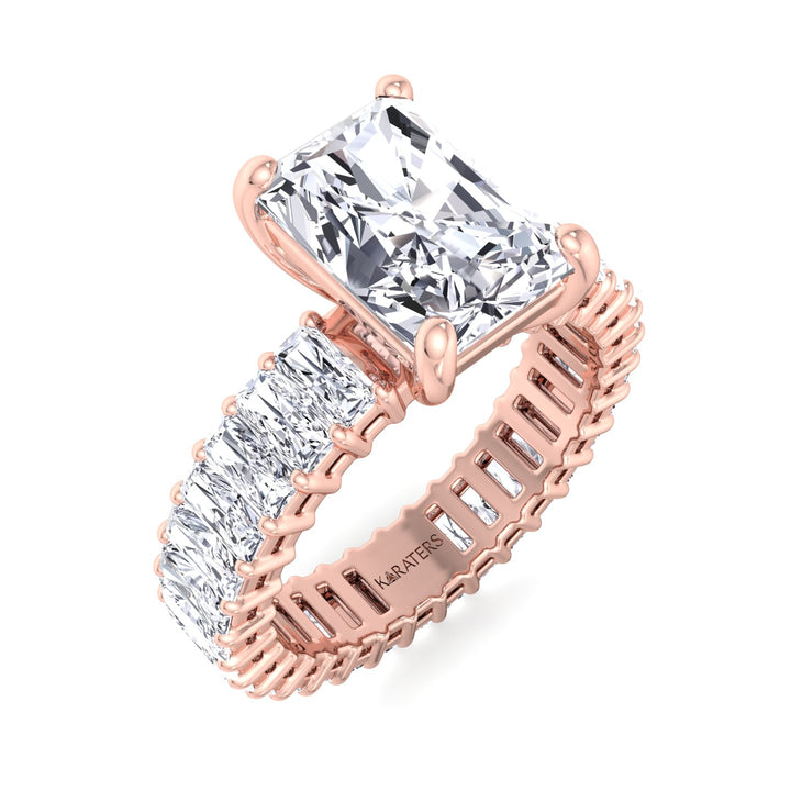 Radiant Cut Lab Diamond Eternity Engagement Ring Rose