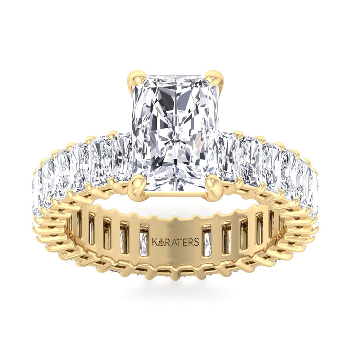 Radiant Cut Lab Diamond Eternity Yellow Gold Ring 