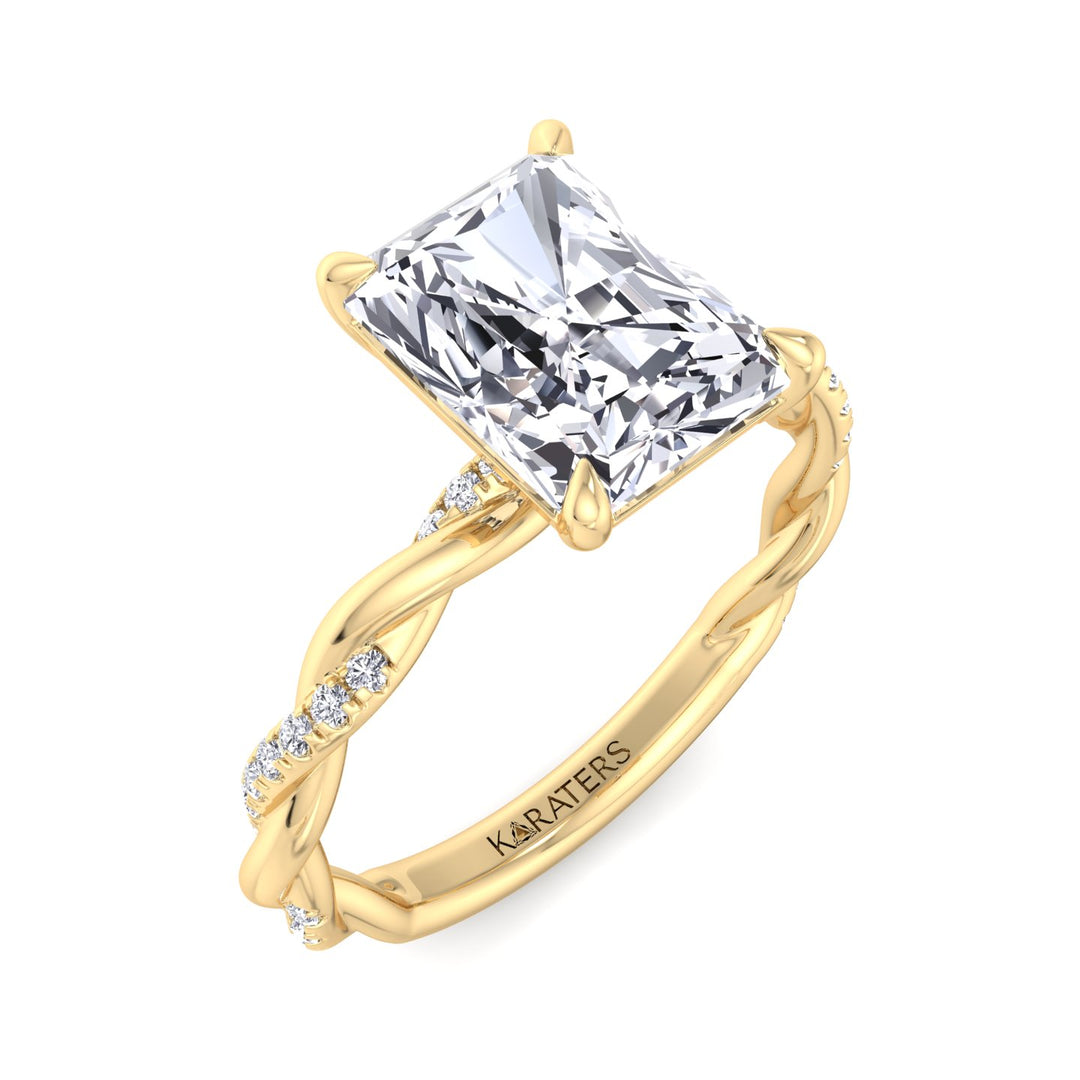 Radiant Cut Lab Diamond Ring With Twist Band Yellow