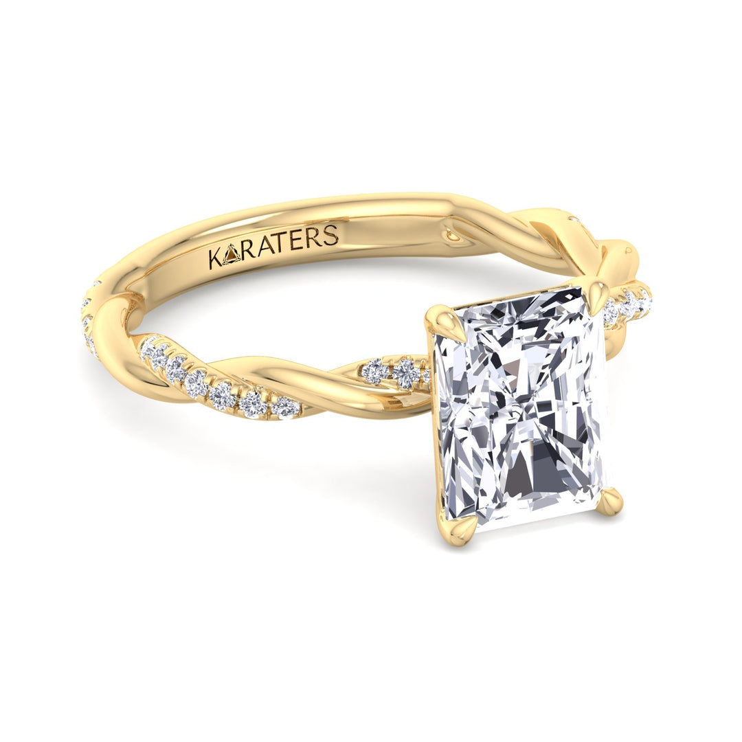 Radiant Cut Lab Diamond Ring With Twist Band Yellow Gold