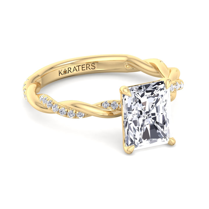 Radiant Cut Lab Diamond Ring With Twist Band Yellow Gold