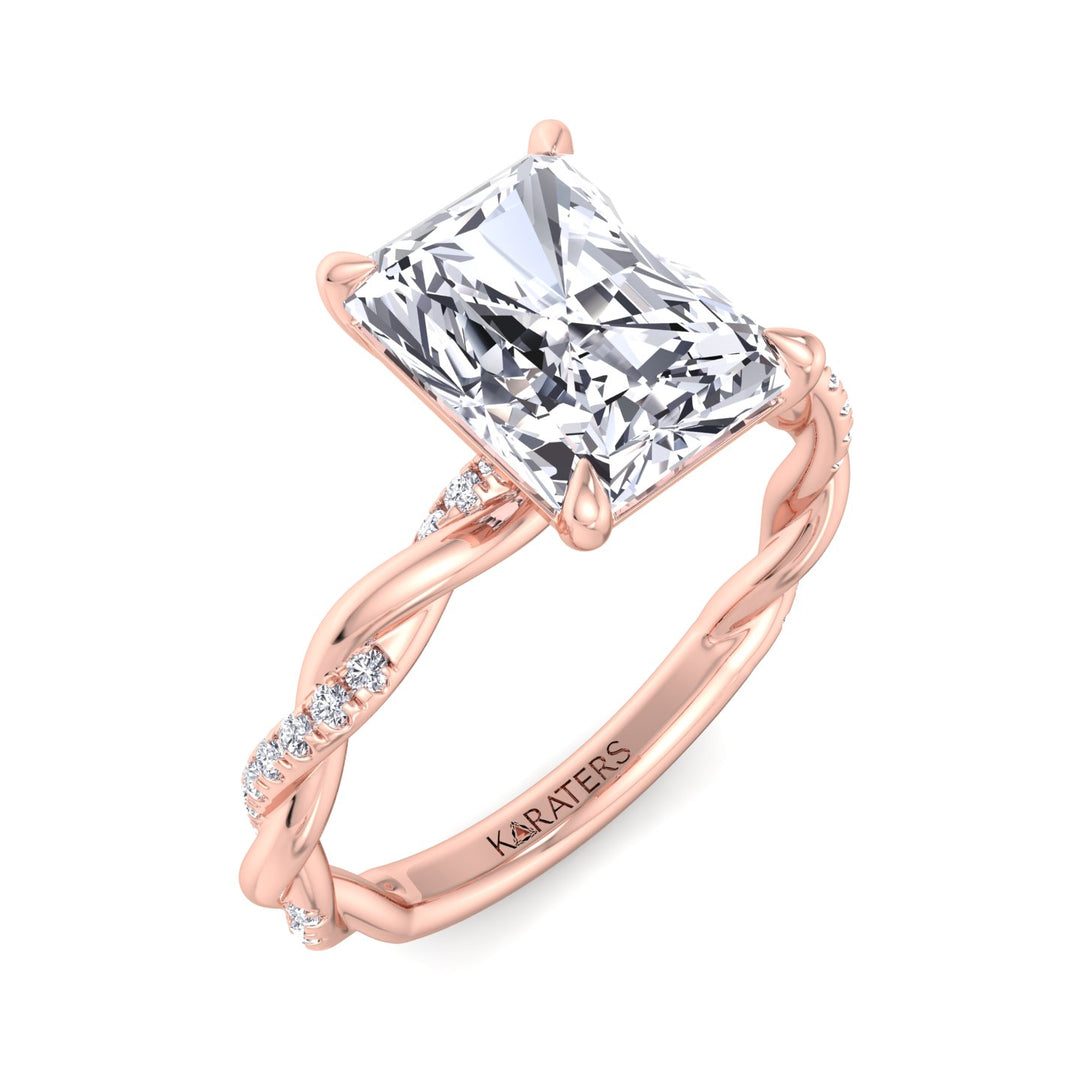 Radiant Cut Lab Diamond Rose Gold Ring With Twist Band 