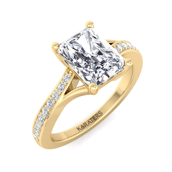 Radiant Lab Diamond Engagement Ring Sidestones Yellow