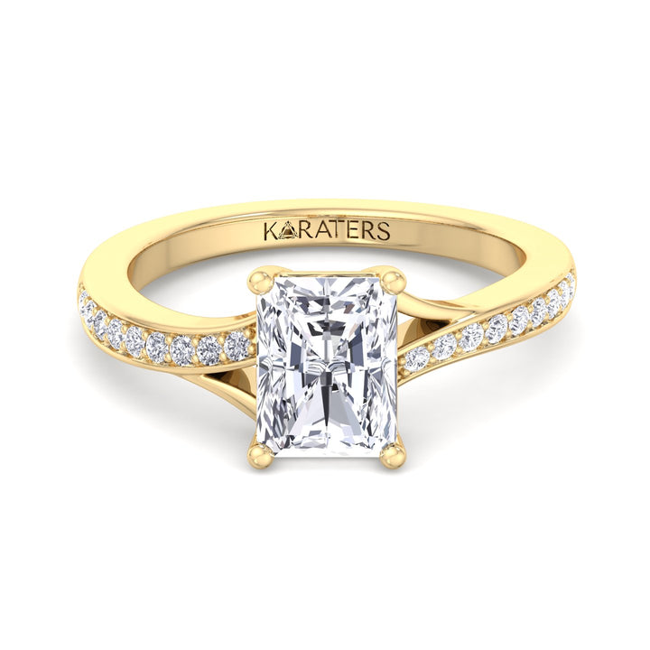 Radiant Lab Diamond Ring Sidestones Yellow Gold