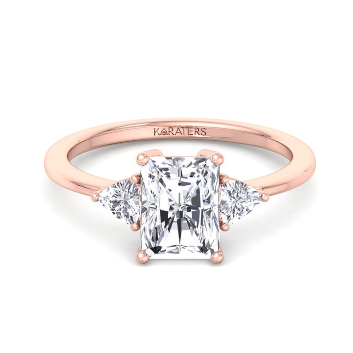 Radiant Lab Diamond Rose Gold Ring Trillion Sidestones 