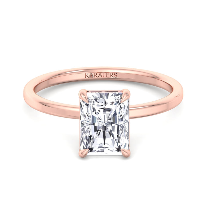Radiant Solitaire Lab Diamond Claw Prong Ring Rose 