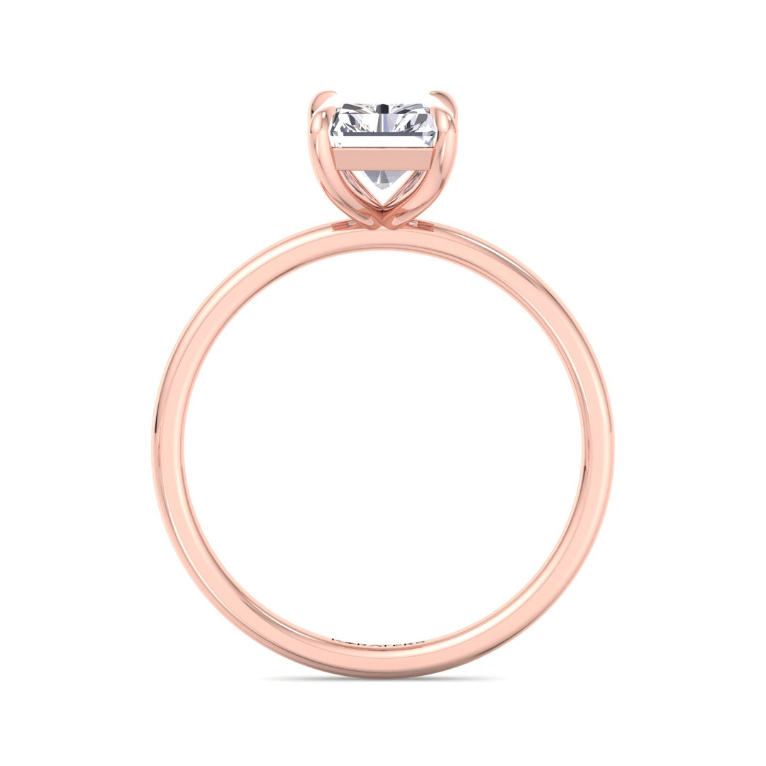 Radiant Solitaire Lab Diamond Claw Prong Rose Ring 
