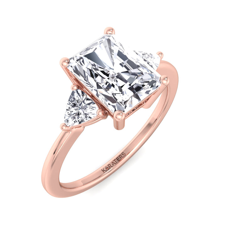 Radiant Solitaire Lab Diamond Rose Ring Trillion Sidestones 