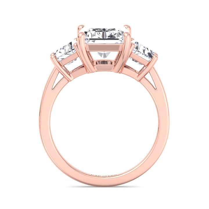 Radiant & Trapezoid Three Stone Diamond Rose Ring 