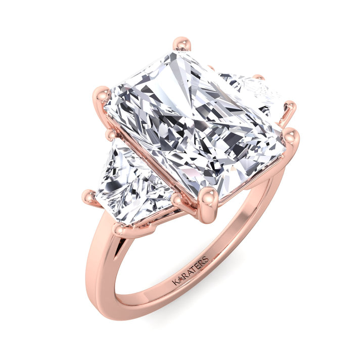 Radiant & Trapezoid Three Stone Lab-Diamond Ring Rose