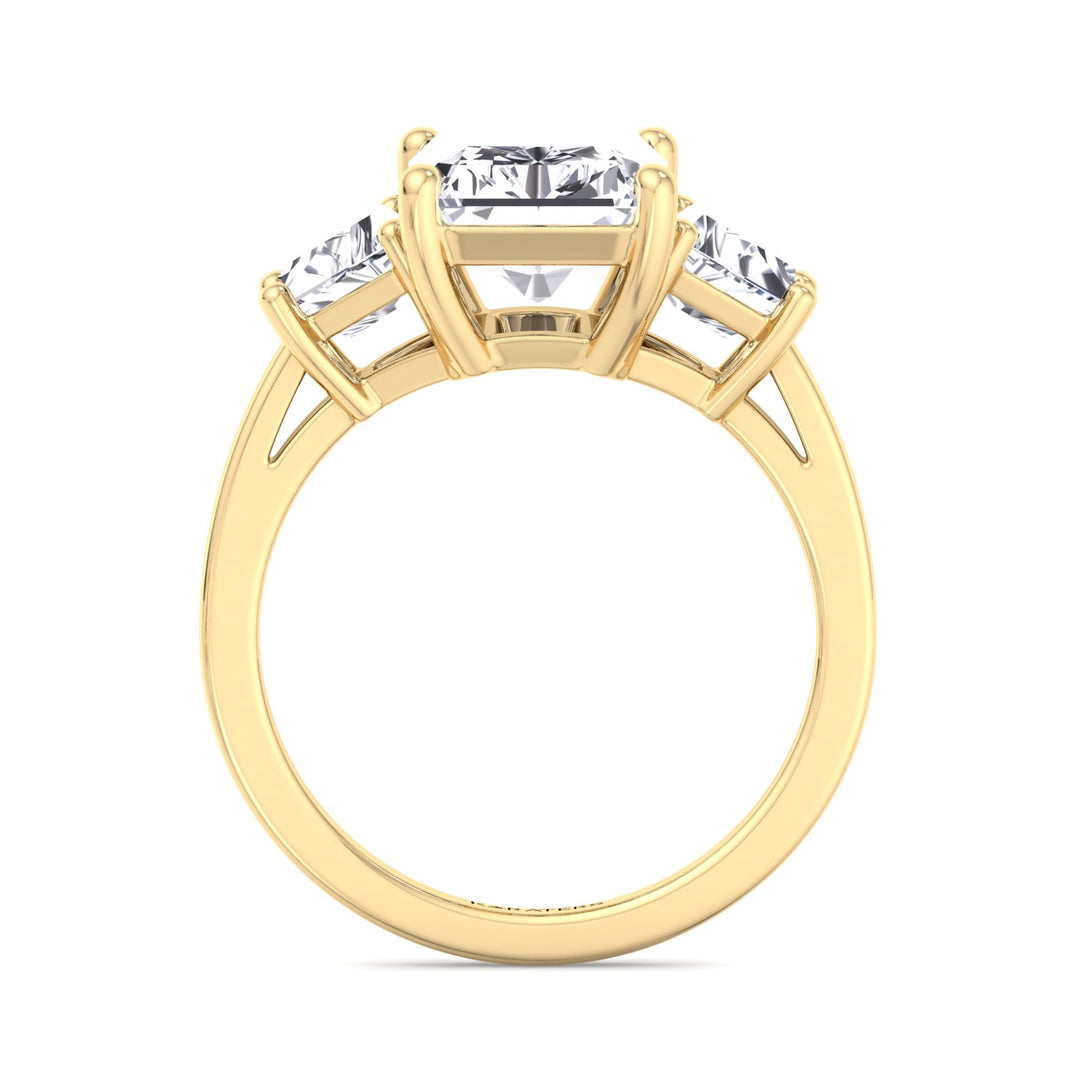 Radiant & Trapezoid Three Stone Lab-Diamond Ring Yellow 